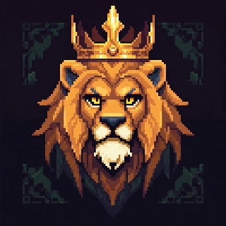 Majestic Golden Crowned Lion Pixel Art Portrait