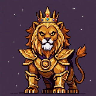 Majestic Lion King Golden Crown Pixel Art