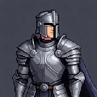 Pixel Art Fantasy Knight Shining Silver Armor