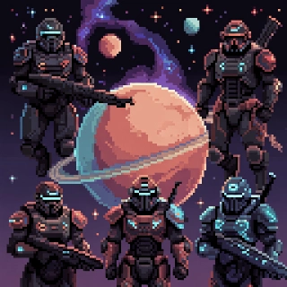 Pixel Art Space Marines Planetary Background