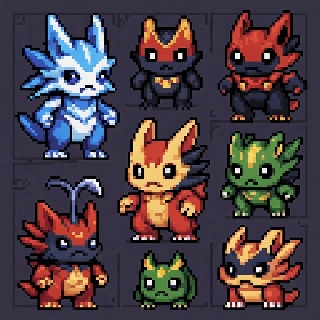 Pixel Creatures in Pocket Monster Style