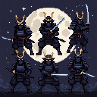 Samurai Anime Katana Moon Pixel Art
