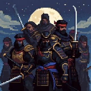 Samurai Anime Warriors with Katana Under Moon