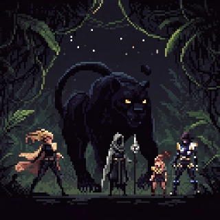 Sleek Black Panther with Valorant Agents Pixel Art