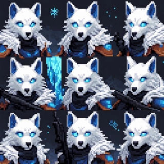 Snow Wolf with Icy Blue Eyes Pixel Art
