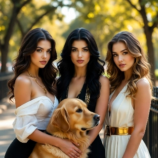 Baddie Girls objímají roztomilého zlatého retrívra v Sunny Parku