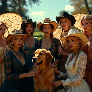 Baddie Girls with Cute Golden Retriever Sunny Park
