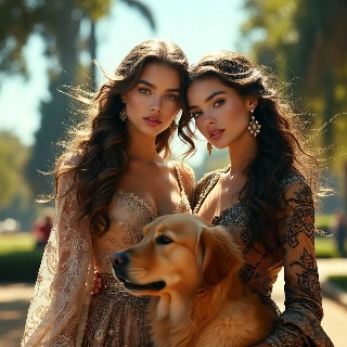 Baddie Girls with Cute Golden Retriever Sunny Park