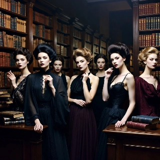 Dark Academia Baddie Girls Library Ensemble