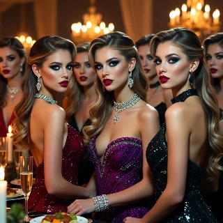 Elegant Baddie Girls Gala Champagne Portrait