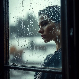 Melancholic Baddie Staring at Rainy Window Portrait