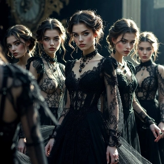Mysterious Gothic Chic Women in Black Lace Elegance