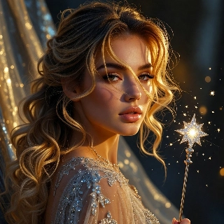 Sparkling Magic Girl with Wand and Stars