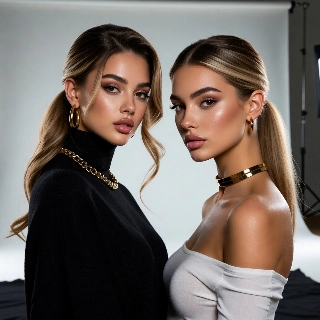 Sultry Baddie Girls High-End Streetwear Hypebeast Portrait