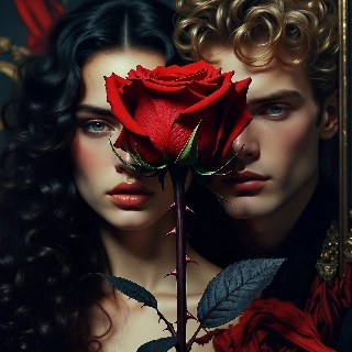 Dark Romantic Korean Couple with Thorny Red Rose