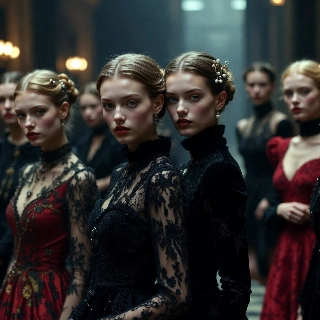 Elegant Korean Girls in Gothic Vogue Fashion Style