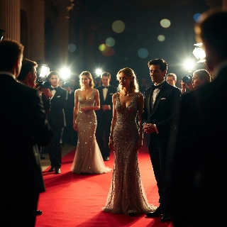 Korean Style Blonde on Red Carpet with Flashes
