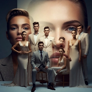Retrato de grupo elegante em estilo minimalista coreano