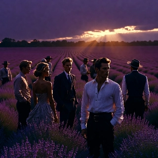 Serene Korean Girl in Lavender Field Sunset