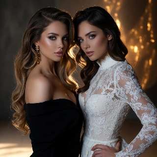 Confident Smirking Soft Girls in Elegant Gowns