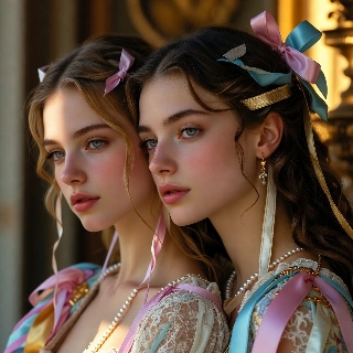 Coquette Aesthetic Twin Girls with Ribbons and Bows