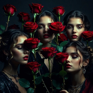 Dark Romantic Girls with Red Rose Thorns