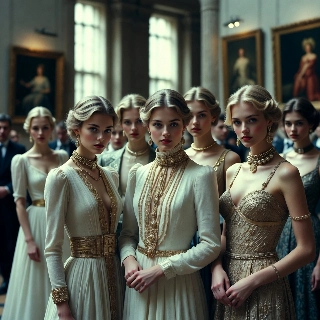 Elegant Blonde Women in Art Gallery Portrait