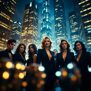 Elegant CEO Portrait with Skyscraper Night Glow