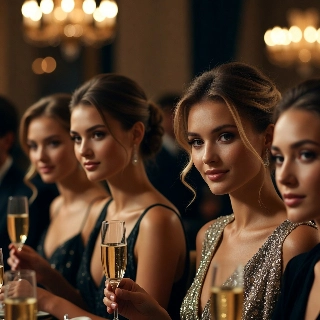 Elegant Gala Dinner Soft Girl with Champagne