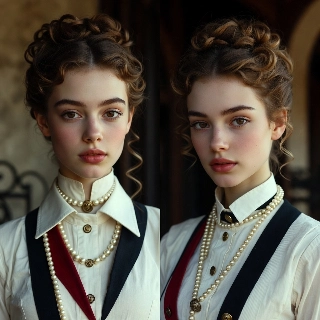 ภาพถ่ายหญิงสาวผู้สง่างามจากครอบครัวชนชั้นสูงในชุดสไตล์โปโล