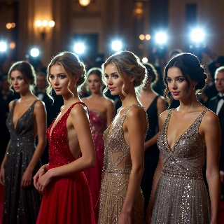 Elegant Soft Girl Red Carpet Camera Flashes