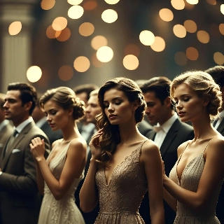 Lonely Soft Girl in Cinematic Bokeh Crowd Portrait