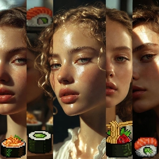Pixelated Food Sushi Ramen Cute Soft Girl Portrait