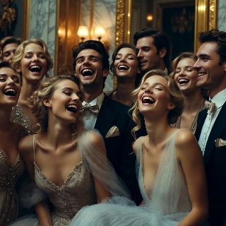 Radiant Laughing Soft Girl in Elegant Gown