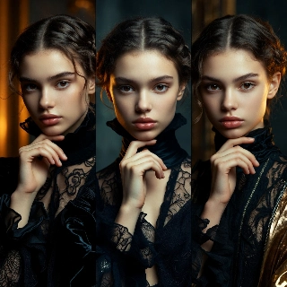 Serious Deep Thinking Girl Hand on Chin Lace Portrait