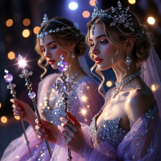 Sparkling Magic Girl with Wand and Stars