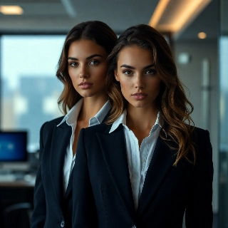 Twin Soft Girls in Modern Executive Sharp Suits