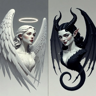 Angel Demon Contrast Wings Horns Ethereal Digital Art