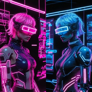 Cyberpunk Duo Neon Pink Electric Blue Matching PFPs