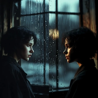 Melancholijny portret najlepszej przyjaciółki w deszczowym oknie