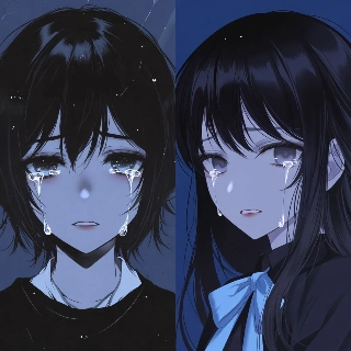 Sad Anime Bestie Matching PFPs Tears Blue Hues