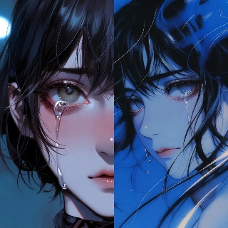 Sad Anime Girl Tears Blue Hues Matching PFP