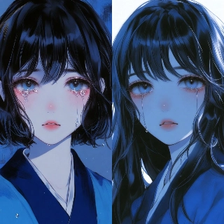 悲傷的動漫女孩哭泣的藍色調頭像