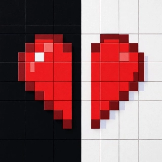 Split Pixel Heart 8-Bit Love Design