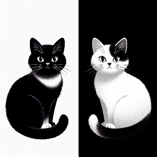 Yin Yang Black White Cats Minimalist Illustration
