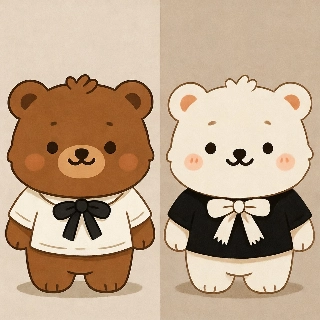 Adorable Brown and White Bear Couple Matching Kawaii Style