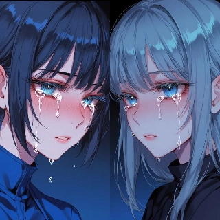 Crying Anime Couple Matching PFPs Blue Teary Eyes