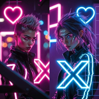 Cyberpunk Duo Neon Pink Electric Blue Matching PFPs