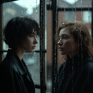 Intimate Couple Matching Rainy Window Portraits