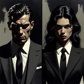 Mafia Couple Noir Style Elegant Suits